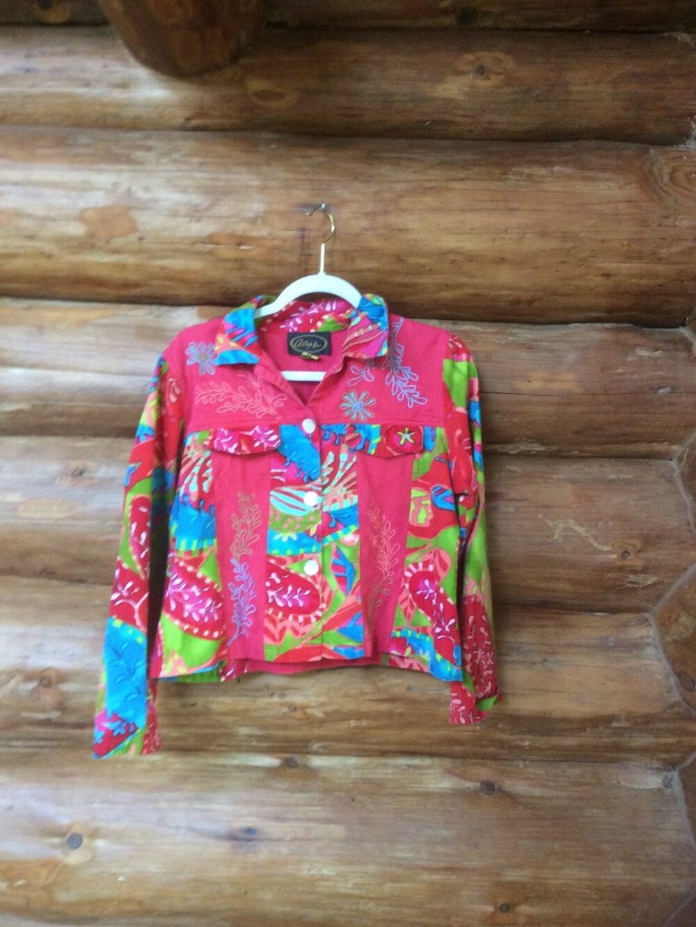 Alex Kim Art to Wear Vintage Cropped Colorful Dyed Embroidered Jacket Size LP